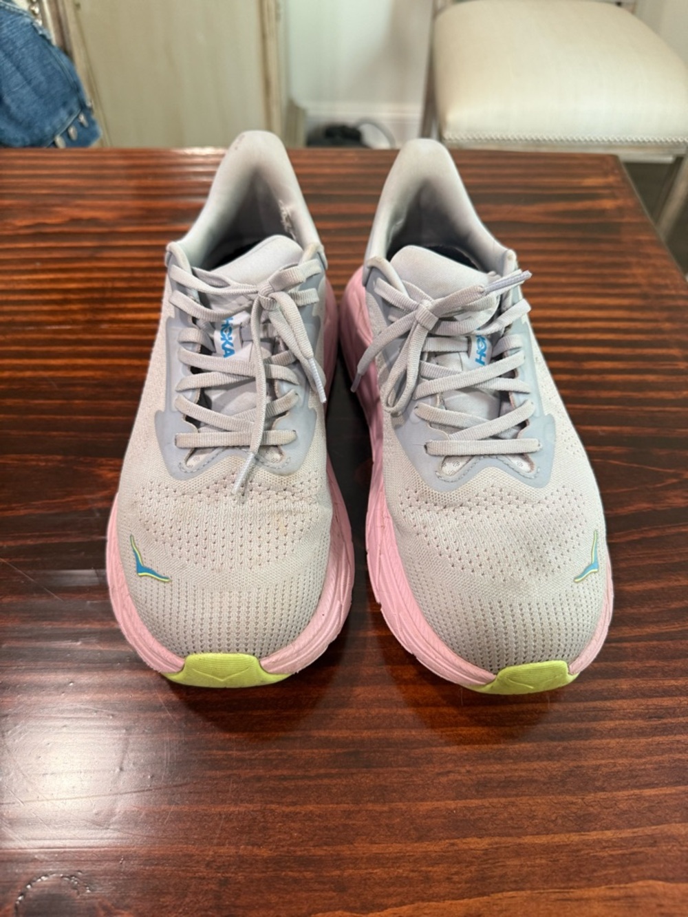 Hoka Women's Gray and Pink Running Shoes with Lime Accents